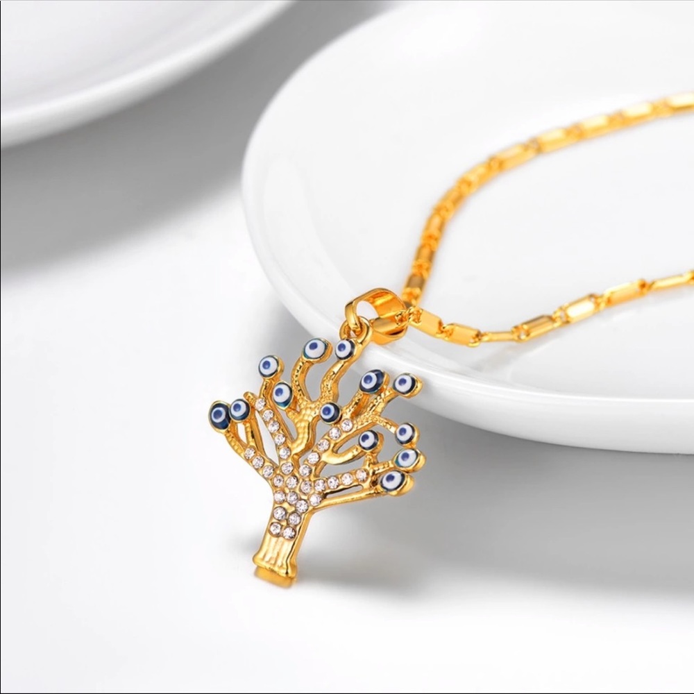 New 18k gold plated blue eyed crystal necklace